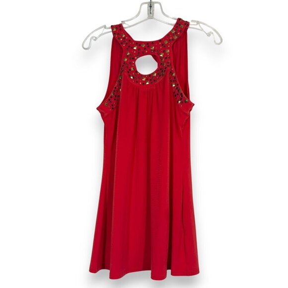 Cache Studded Mini Dress Shift Red Y2K Sleeveless Keyhole Back Small - Picture 1 of 10